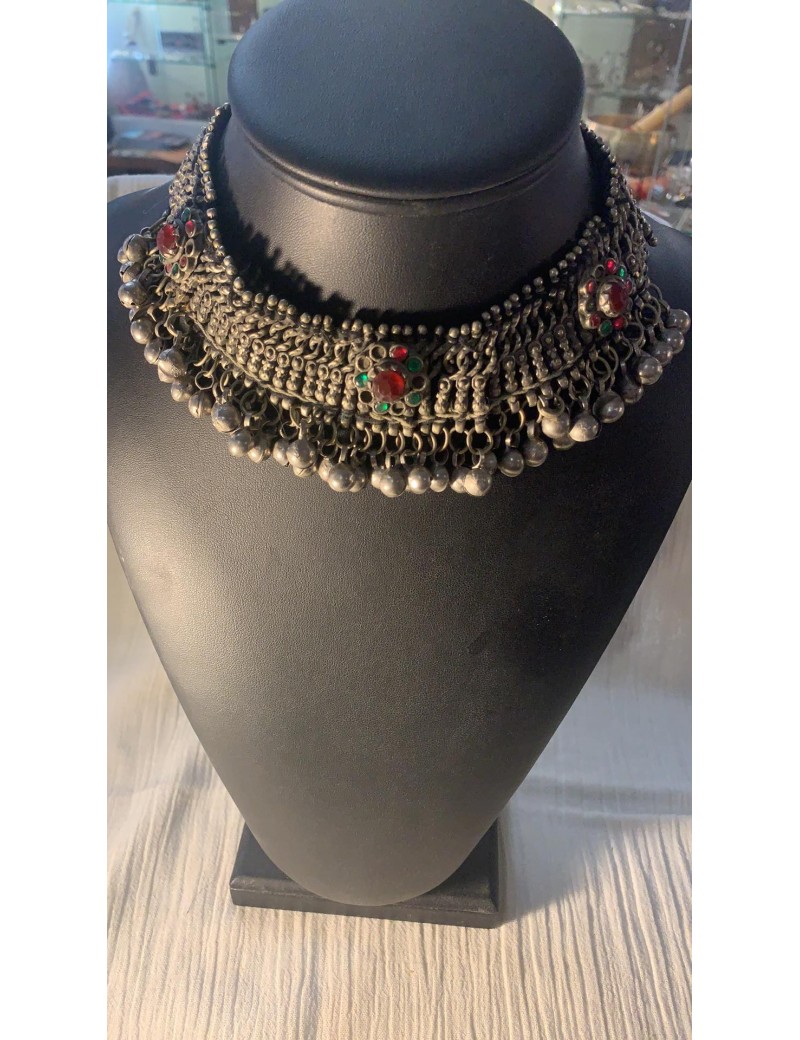 collier ancien Afghan & perles de verres  Facettées (ras de cou)